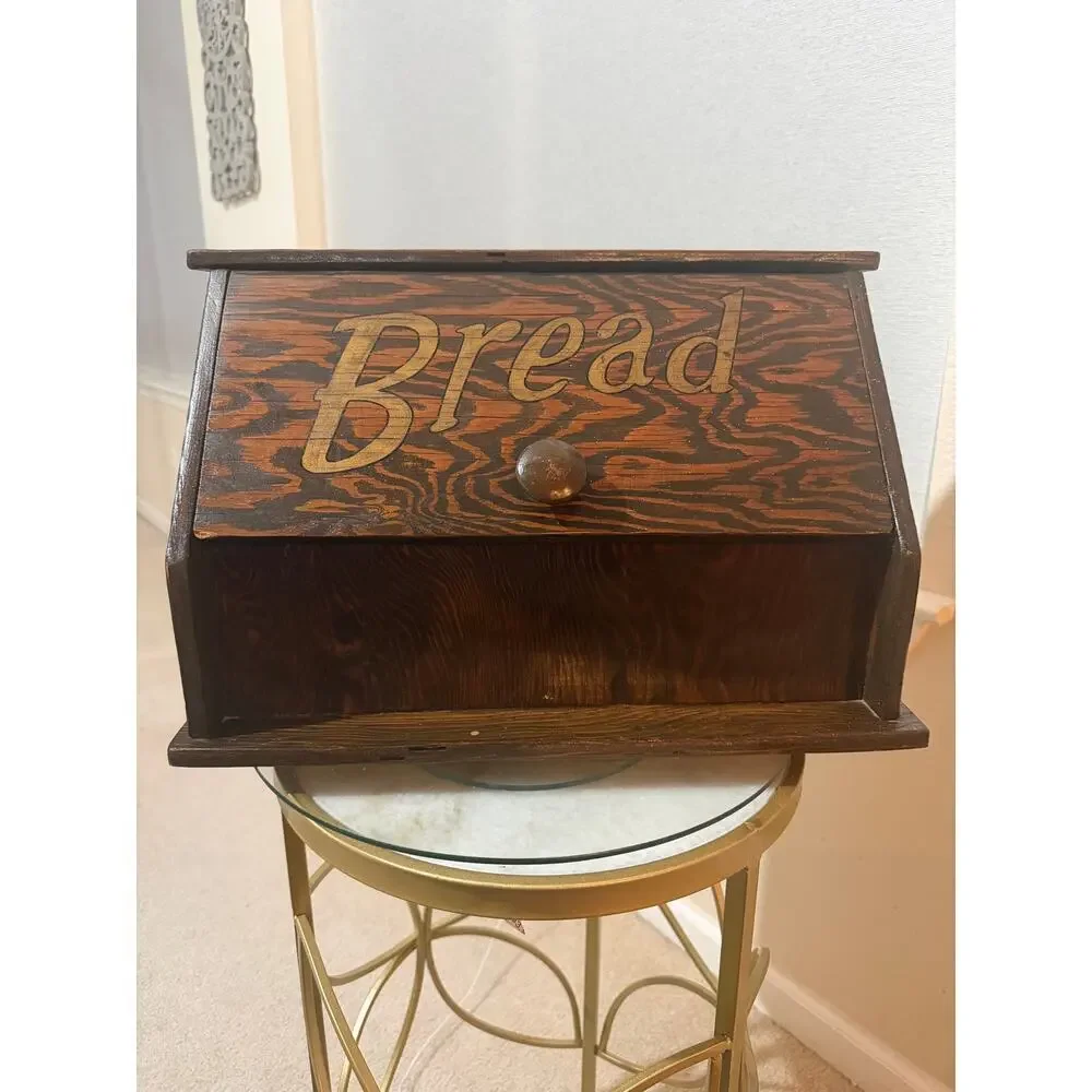 Vintage Handcrafted Wooden Bread Box Rustic Farmhouse Kitchen Counter Storage